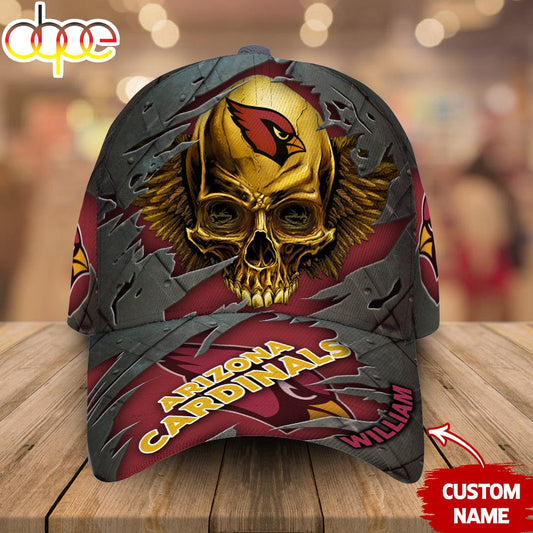 Custom Name Arizona Cardinals NFL Skull Baseball Cap