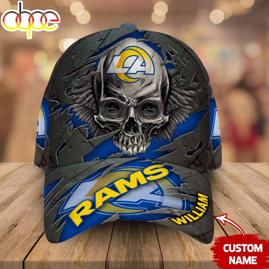 Custom Name Los Angeles Rams NFL Skull Baseball Cap