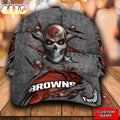Custom Name NFL Cleveland Browns Skull All Over Print 3D Classic Cap