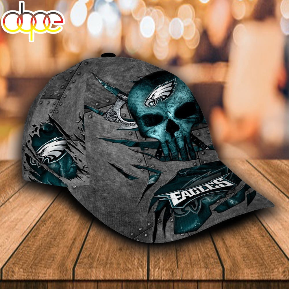 Custom Name NFL Philadelphia Eagles The Punisher Skull All Over Print 3D Classic Cap