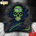 Custom Name NFL Seattle Seahawks Skull All Over Print 3D Classic Cap