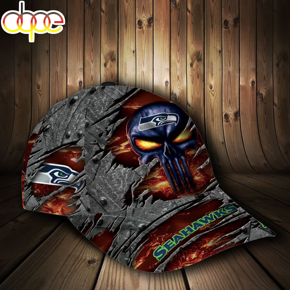Custom Name NFL Seattle Seahawks The Punisher Skull All Over Print 3D Classic Cap