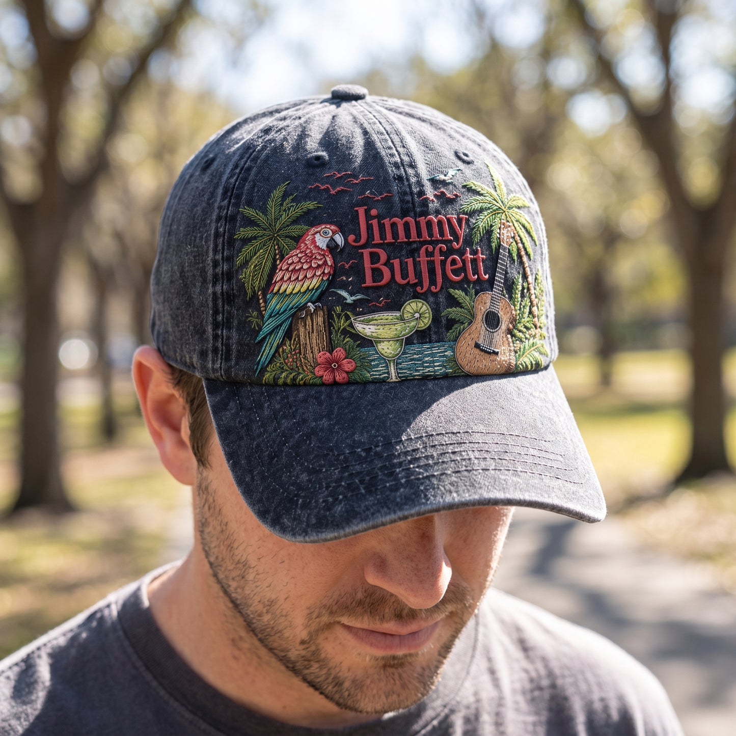 Jimmy Buffett Tropical Paradise Embroidered Denim Cap