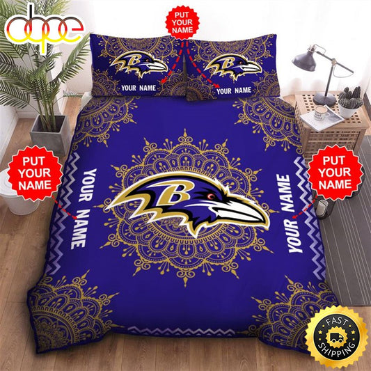 NFL Baltimore Ravens Custom Name Purple Bedding Set