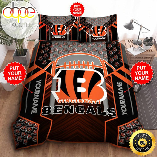 NFL Cincinnati Bengals Custom Name Black Orange Bedding Set