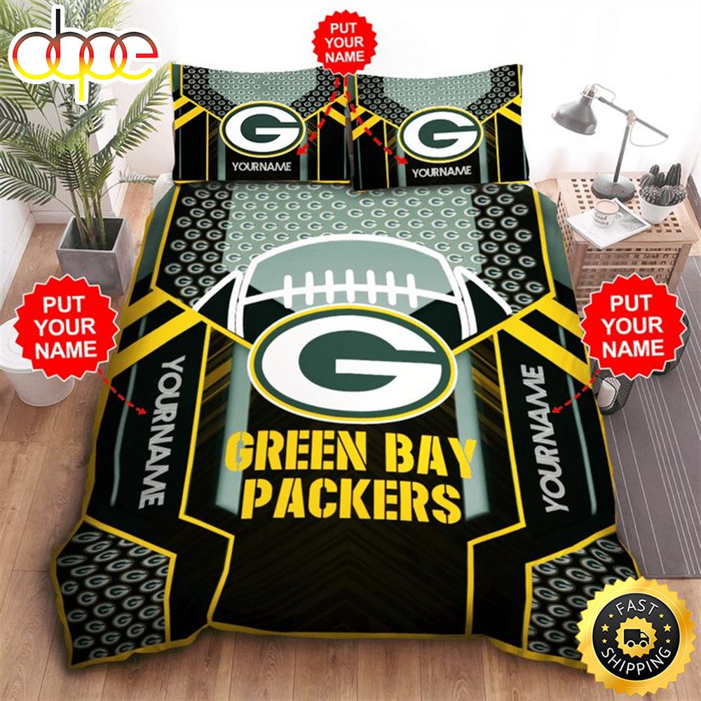 NFL Green Bay Packers Custom Name Big Logo Ball Bedding Set V2
