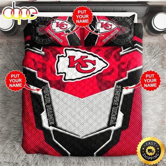 NFL Kansas City Chiefs Custom Name Red Grey Bedding Set
