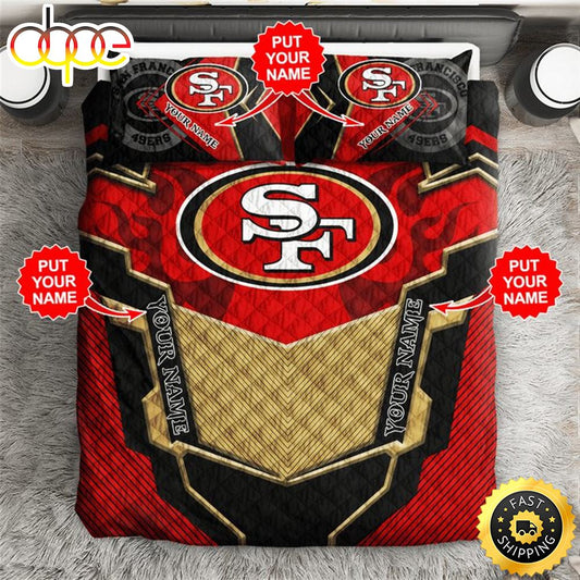NFL San Francisco 49ers Custom Name Red Golden Black Bedding Set