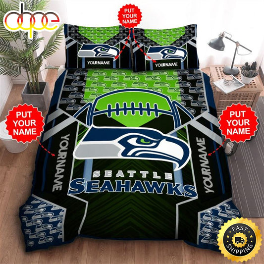 NFL Seattle Seahawks Custom Name Navy Green Bedding Set