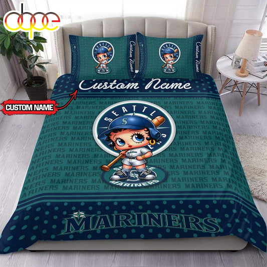 Personalized Name MLB Seattle Mariners Baseball Bedding Set