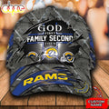 Personalized God First Family Second Then Los Angeles Rams All Over Print 3D Baseball Cap