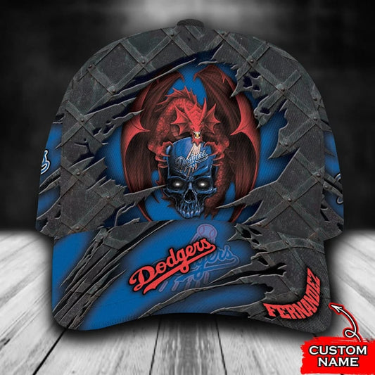 Personalized Los Angeles Dodgers Dragon Skull All Over Print 3D Baseball Cap