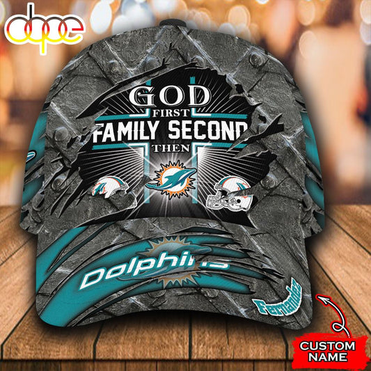 Personalized Miami Dolphins God First Family Second Text All Over Print 3D Classic Cap