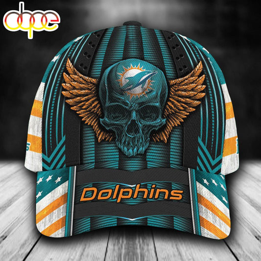 Personalized Miami Dolphins Skull &amp; Wings All Over Print 3D Classic Cap