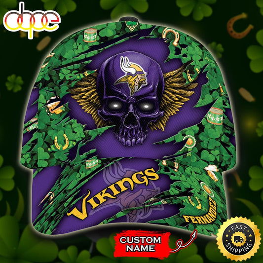 Personalized Minnesota Vikings Skull St Patrick's Day All Over Print 3D Classic Cap-TPH