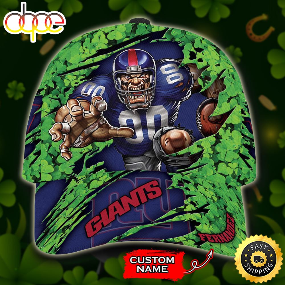 Personalized New York Giants Mascot St Patrick Day All Over Print 3D Baseball Cap - Blue Green-TPH