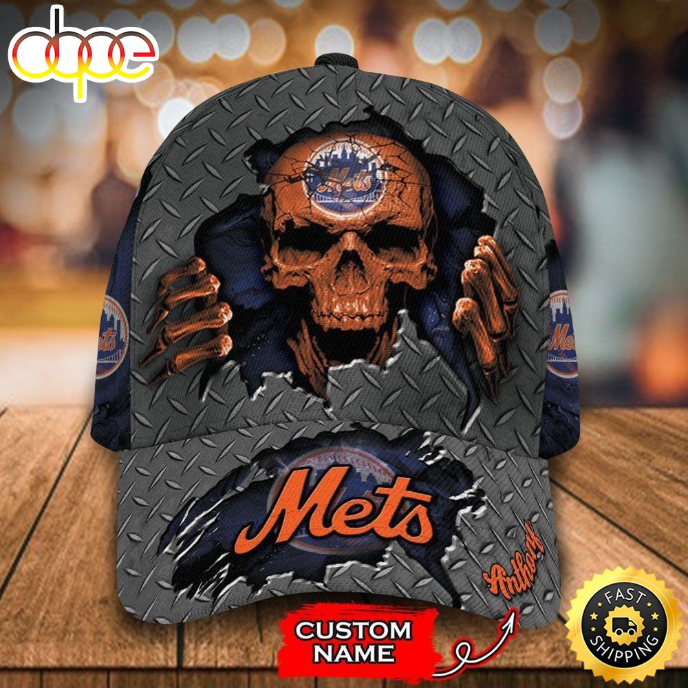 Personalized New York Mets Skull All Over Print 3D Baseball Cap