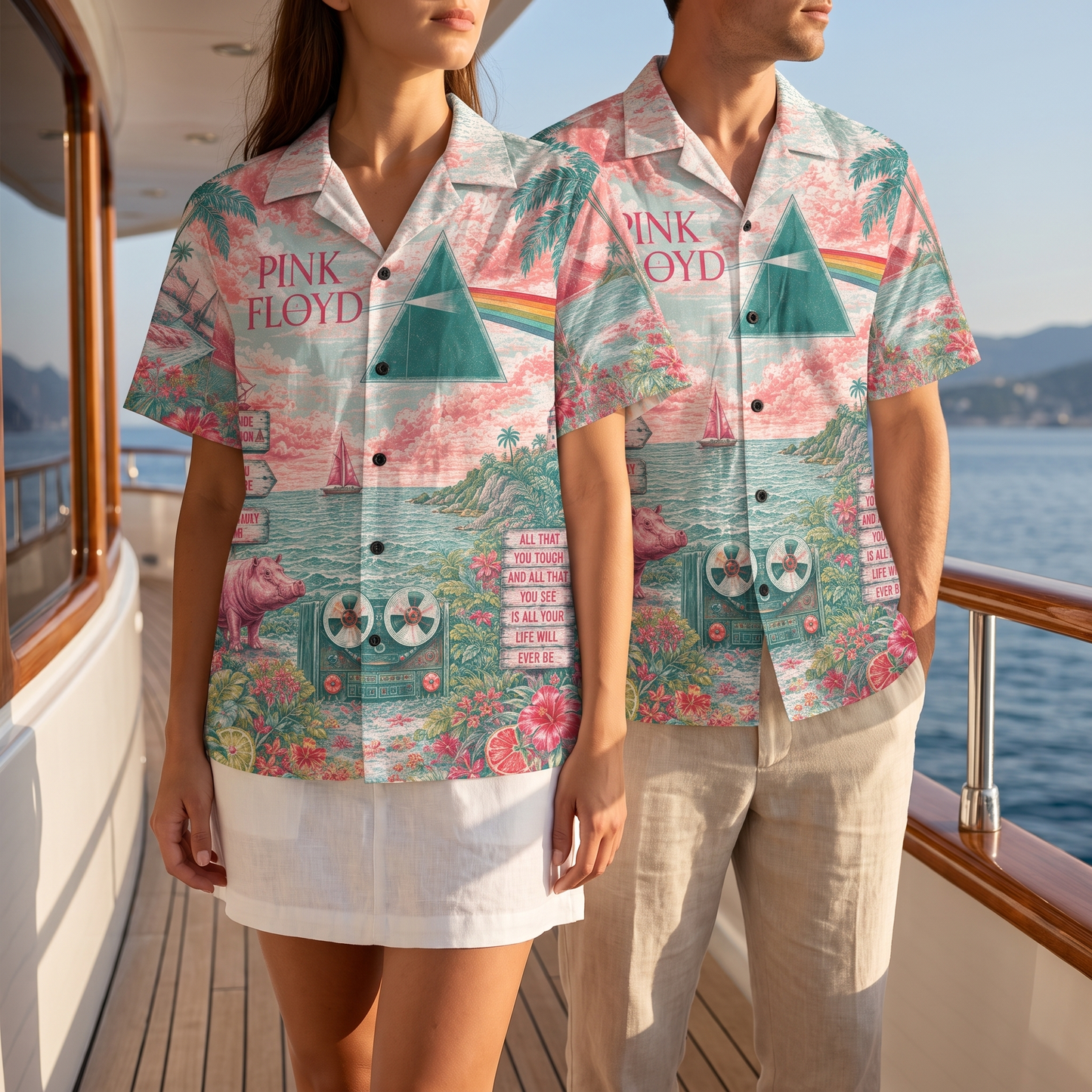 Pink Floyd Prism Rainbow Toile Hawaiian Shirt – Unisex Progressive Rock Fan Gift QH