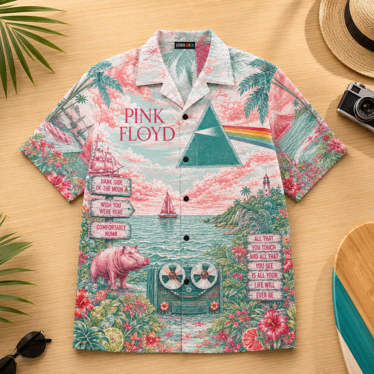 Pink Floyd Prism Rainbow Toile Hawaiian Shirt – Unisex Progressive Rock Fan Gift QH