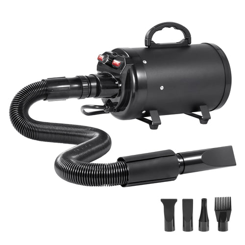 SucceBuy 2000W/2.7HP Dog Blow Dryer Adjustable Speed Temperature Control with 4 Nozzle and Extendable Hose for Pet Hair Grooming