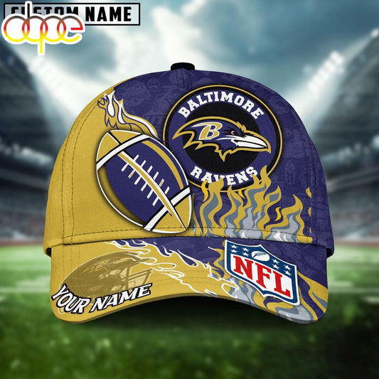 Custom Name Baltimore Ravens NFL Dark Flame Classic Baseball Cap