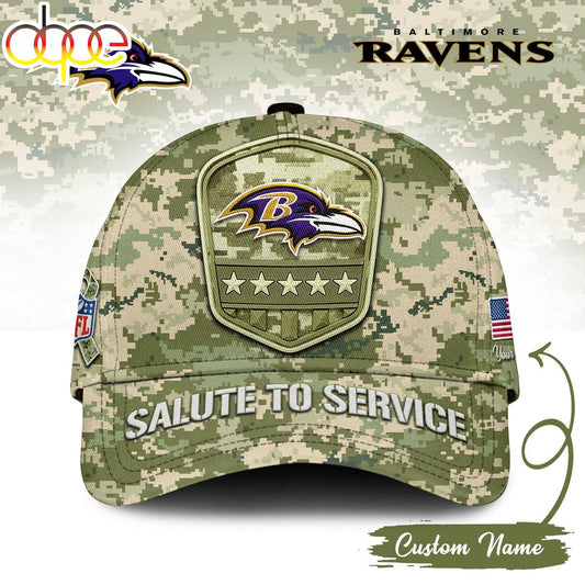 Custom Name Baltimore Ravens NFL Salute To Service Baseball Cap