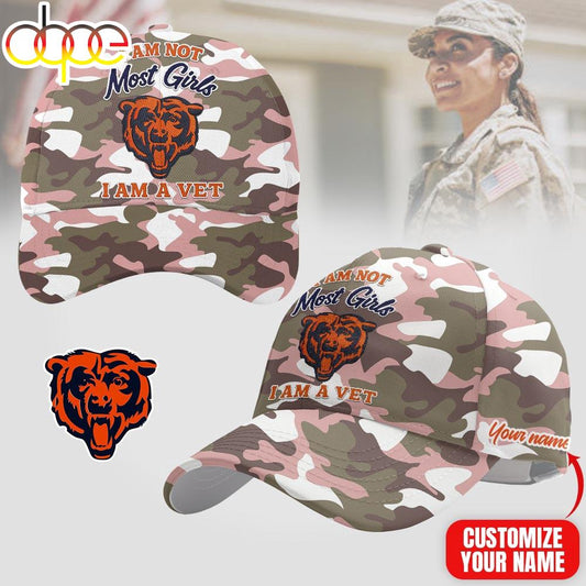 Custom Name Chicago Bears NFL Camo Veterans Classic Cap