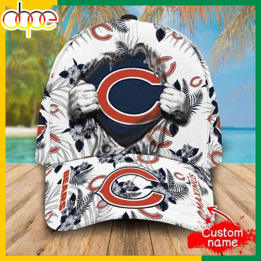 Custom Name Chicago Bears NFL Hawaiian Pattern Classic Baseball Cap