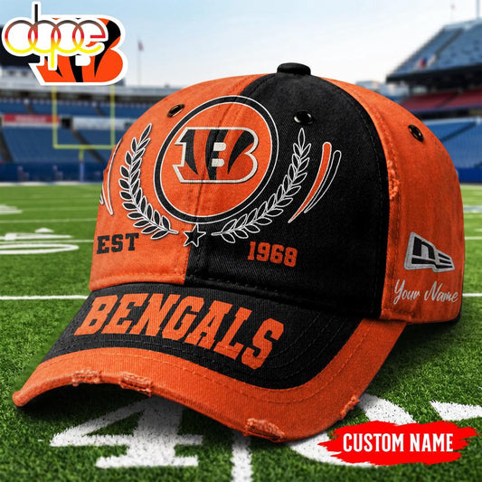 Custom Name Cincinnati Bengals NFL Split Color New Era Baseball Cap