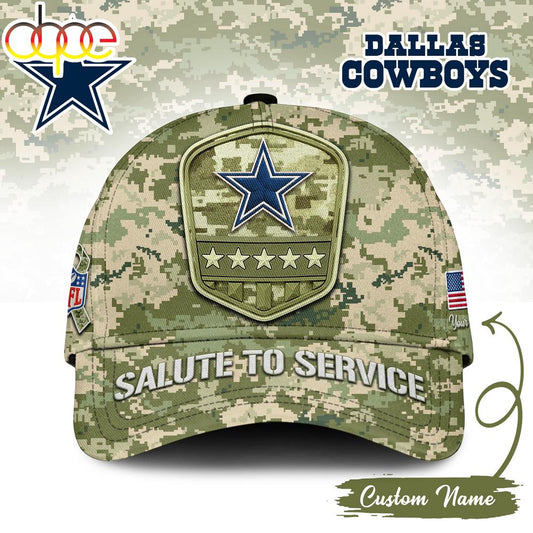 Custom Name Dallas Cowboys NFL Salute To Service Baseball Cap
