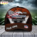 Custom Name Denver Broncos NFL Dark Scratch American Flag Baseball Cap