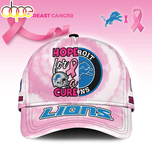 Custom Name Detroit Lions NFL Breast Cancer Awareness Baseball Cap
