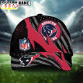 Custom Name Houston Texans NFL Black And White American Flag Fire Baseball Cap