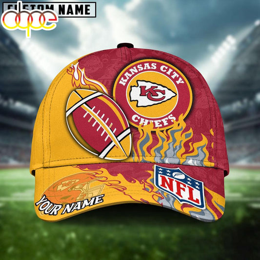 Custom Name Kansas City Chiefs NFL Dark Flame Classic Baseball Cap