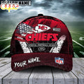 Custom Name Kansas City Chiefs NFL Dark Scratch American Flag Baseball Cap