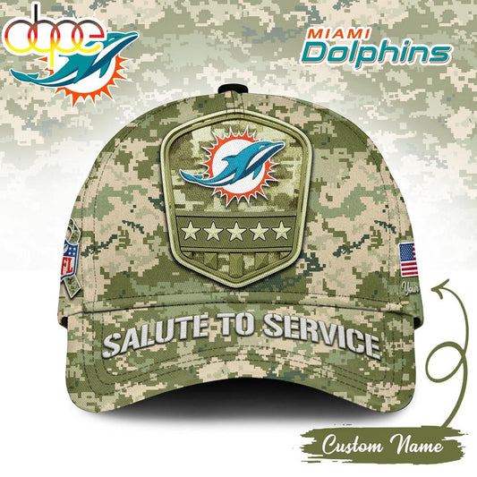 Custom Name Miami Dolphins NFL Salute To Service Baseball Cap