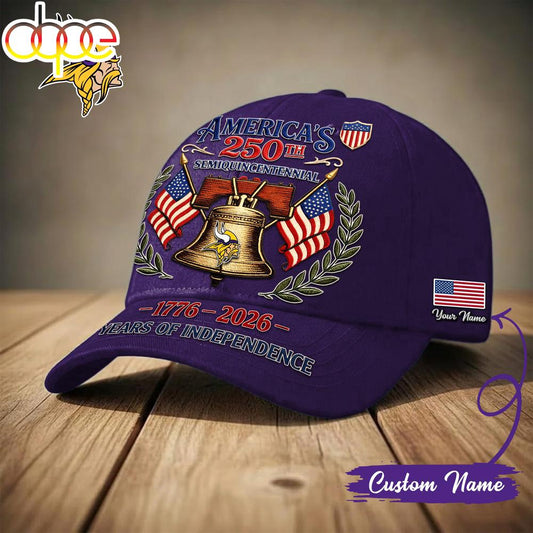 Custom Name Minnesota Vikings NFL 1776-2026 Years Of Independence Classic Cap