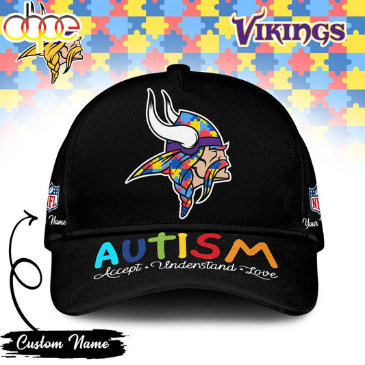 Custom Name Minnesota Vikings NFL Autism Classic Baseball Cap