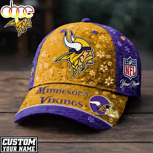 Custom Name Minnesota Vikings NFL Flower Classic Cap