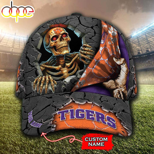 Custom Name NCAA Clemson Tigers Skeleton Halloween Classic Cap