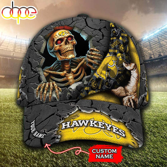 Custom Name NCAA Iowa Hawkeyes Skeleton Halloween Classic Cap