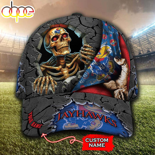 Custom Name NCAA Kansas Jayhawks Skeleton Halloween Classic Cap