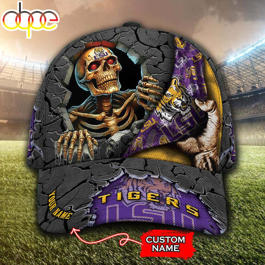 Custom Name NCAA LSU Tigers Skeleton Halloween Classic Cap