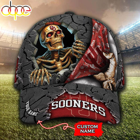Custom Name NCAA Oklahoma Sooners Skeleton Halloween Classic Cap