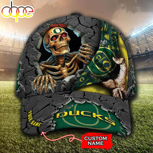 Custom Name NCAA Oregon Ducks Skeleton Halloween Classic Cap