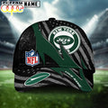 Custom Name New York Jets NFL Black And White American Flag Fire Baseball Cap