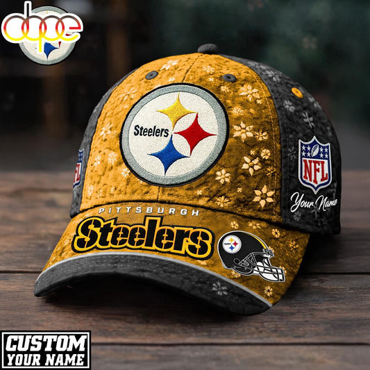 Custom Name Pittsburgh Steelers NFL Flower Classic Cap