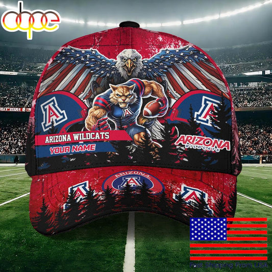 NCAA Arizona Wildcats Mascot Logo Custom Name Baseball Cap  For Fans