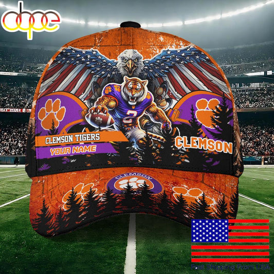 NCAA Clemson Tigers Mascot Logo Custom Name Baseball Cap  For Fans
