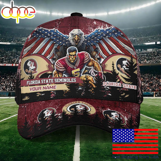 NCAA Florida State Seminoles Mascot Logo Custom Name Baseball Cap  For Fans